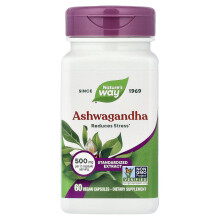 Nature's Way, Aswagandha, Standardizált Extrakt, 500 mg, 60 Vegan Kapszula (250 mg Per kapszula)