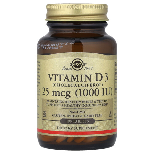 Solgar Solgar, Vitamiini D3, 25 mcg (1 000 IU), 180 tabletti