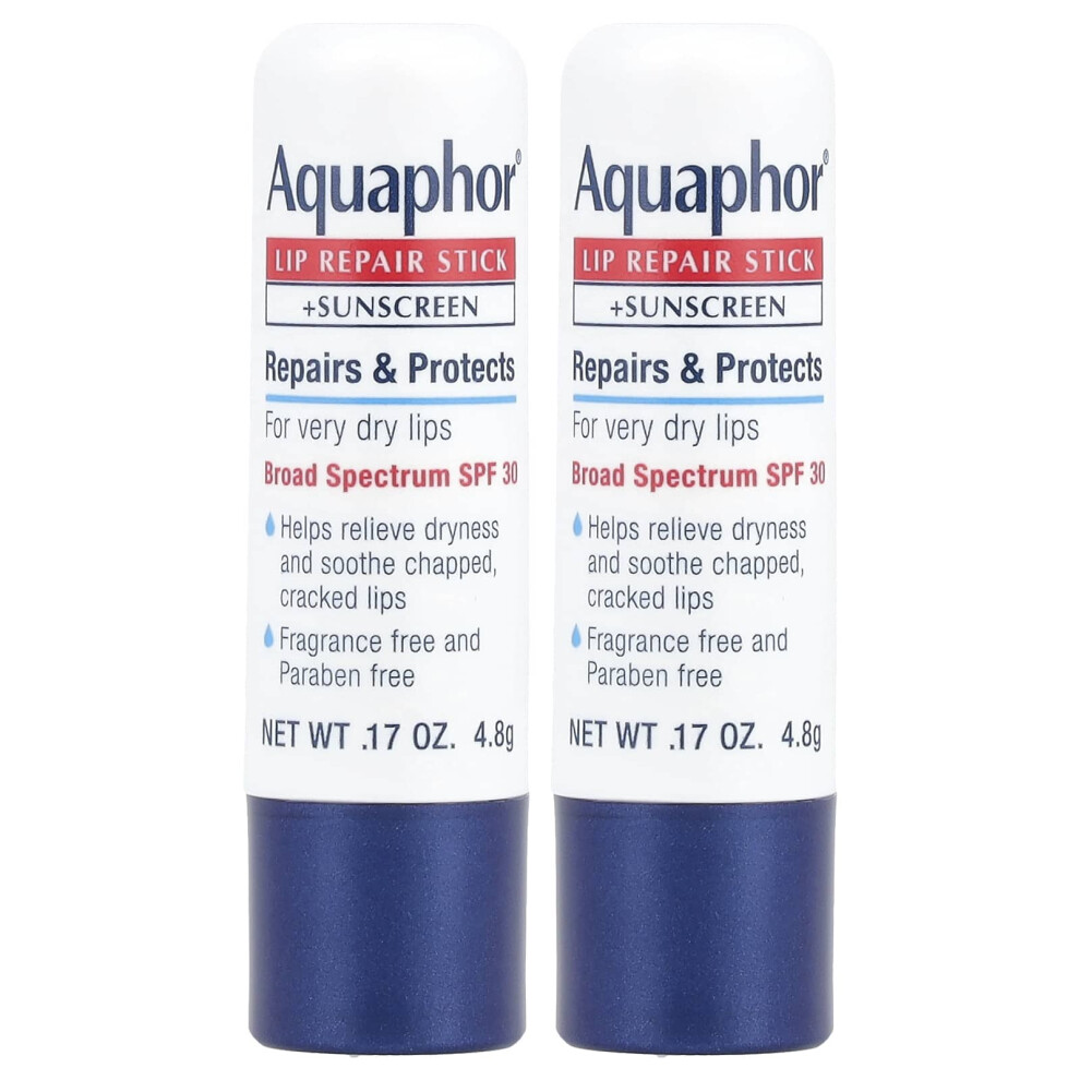 Фото - Помада й блиск для губ Aquaphor , Stick do Naprawy Warg + Ochrona przed Słońcem, SPF 30, Bez Zapachu, Podwójna Paska, 2 Sticki, 0,17 oz każd (4,8 g)