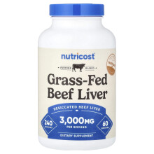 Nutricost, Græs-Feedede Desiccated Beef Liver, 3,000 mg, 240 Capsules (750 mg per Capsule)