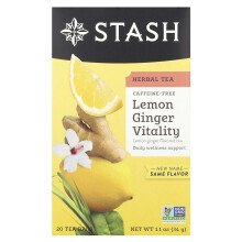 Stash Tea, Tè Eroico, Limone Zenzero, Senza Caffè, 20 Bustine di Tè, 1.1 oz (34 g)