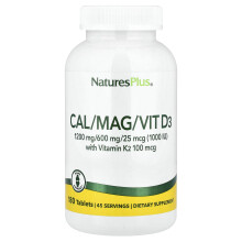 NaturesPlus, Calciu/Magnesium/Vitamina D3 cu vitamina K2, 180 Tablete