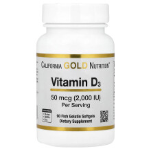California Gold Nutrition, Witamina D3, 50 mcg (2,000 IU), 90 Fish Gelatin Softgelów