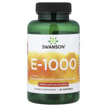 Swanson, Witamina E, 1 000 IU, 60 Softgels