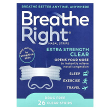 Breathe Right, Nasal Strips, Extra Strength, För Känslig Hud, 26 Clear Strips