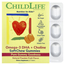 ChildLife Essentials, Podstawowe, Omega-3 DHA + Cholina, Miękkie Gummies z Owocem Ananasa, 27 Tabletów