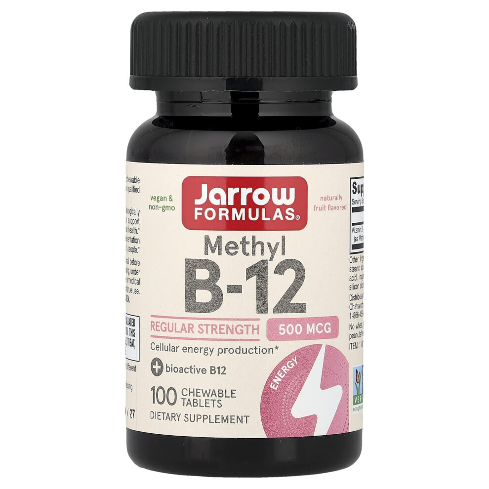 Jarrow Formulas Methyl B-12, 500Mcg (Cherry) - 100 Vegan Chewable Tabs