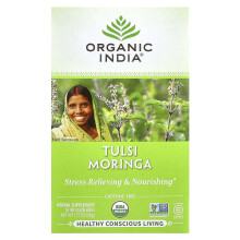 Organic India, Tè di Tulsi, Moringa, Senza Caffè, 18 Sacchetti di Infusione, 1,27 oz (36 g)