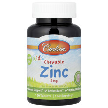 Carlson, Kinderschmelzbarer Zink, Natürliche Gemischte Beere, 5 mg, 160 Tabletten