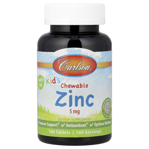 Carlson, Kid's Chewable Ζινκ, Φυσικό Μίγμα Φρούτων, 5 mg, 160 Tablets