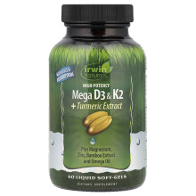 Irwin Naturals, Magas Potenciájú Mega D3 & K2 + Turmeric Extrakt, 60 Folyadékos Puhatest