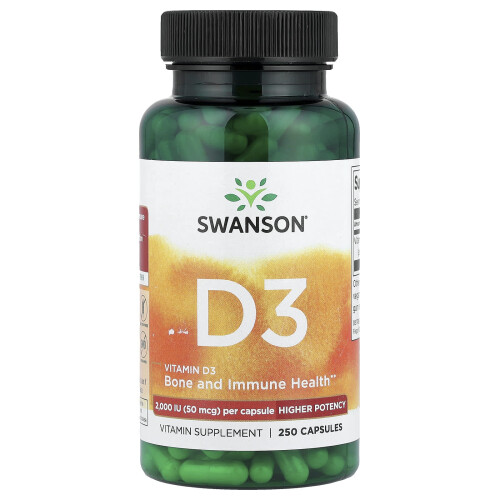 Swanson, Vitamin D3, Höhere Potenz, 2.000 IU (50 mcg), 250 Kapseln