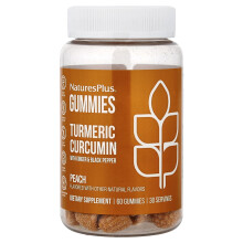NaturesPlus, Turmepippuri-Kurkumin + Inkivääri & Musta Pippuri, Peach, 60 Gummies