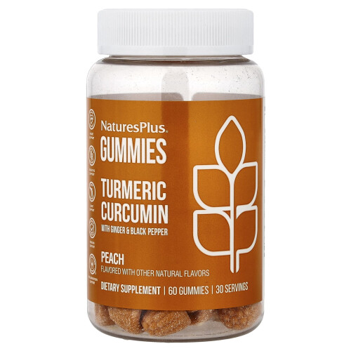 NaturesPlus, Curcuma con Peperoncino Nero e Zenzero, Pesca, 60 Gummies