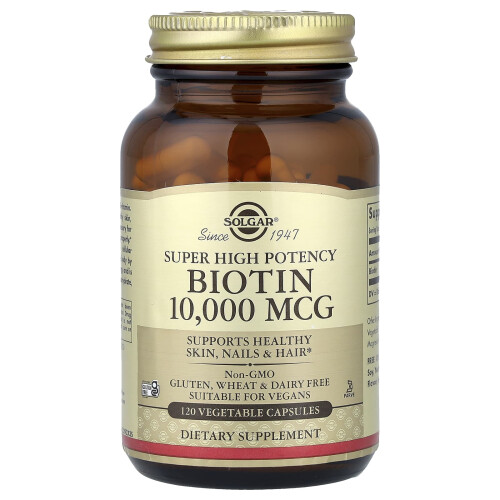 Solgar Σολγκαρ, Υψηλής Δοσολογίας Βιοτίνη, 10,000 mcg, 120 Φυτικής Φιαλίδια