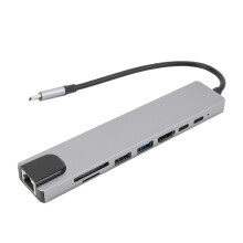 Type-C Hub 8in1 4K 87W PD Silber Aluminium