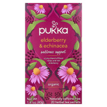 Pukka Herbs, Chá Orgânico Herbal, Elderberry & Echinacea, Sem Cafeína, 20 Sachets, 1.41 oz (40 g)