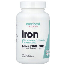 Nutricost, Mulheres, Ferro Com Vitamina C, Fólico, & Vitamina B12, 180 Cápsulas