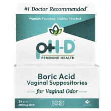 pH-D Sănătate Feminină, Supozitoare de Acid Boric, Vaginal, 600 mg, 24 Supozitoare Vaginale