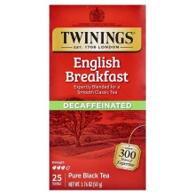 Twinings, Čistý Černý Čaj, Anglický Snídaně, Bez kofeínu, 25 Čajových vajec, 1.76 oz (50 g)