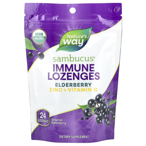 Nature's Way, Sambucus Morango, Lozenges de Zinco, Morango Original, 24 Lozenges