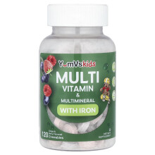 YumV's, Multivitamin & Multiminerał z Żelazem, Truskawka & Borówka, 120 Tabletek do Zjemienia