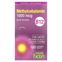 Natural Factors, B12, Metylocobalamina, 1,000 mcg, 180 tabletki do żucia