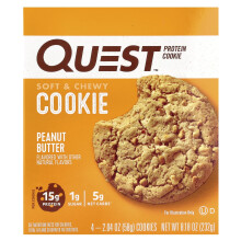 Quest Nutrition, Proteinový Cookies, Peanut Butter, 4 Balíčky, 2,04 oz (58 g) Každý