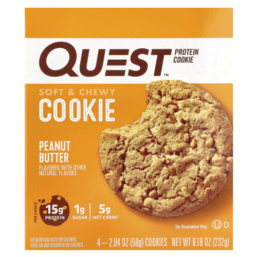 Quest Nutrition, Protein Cookie, Peanut Butter, 4 Pack, 2.04 oz (58 g) Each