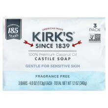 Kirk's, 100% Premium Kokosolie Gentele Castielzeep, Geen Geur, 3 Stuk, 4 oz (113 g) Elk