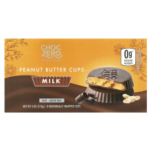 ChocZero, Pindaboter Cupjes, Melkchocolade, 8 Individueel Verpakte Cupjes, 4 oz (113 g)