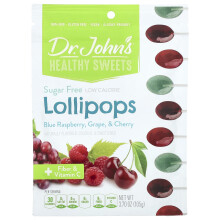 Dr. John's Healthy Sweets, Lollipops, + Fiber & Vitamin C, Blue Raspberry, Grape & Cherry, Sugar Free, 3.7 oz (105 g)