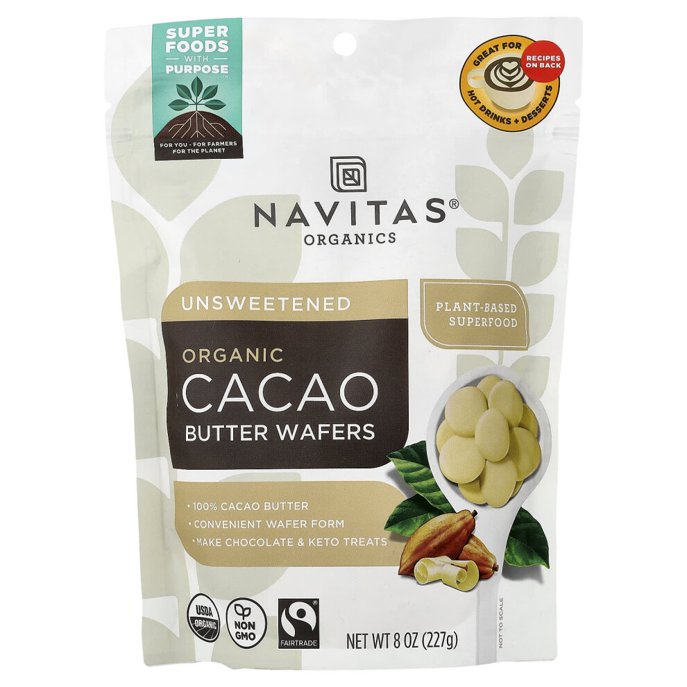Navitas Organics , Organic Cacao Butter Wafers, Unsweetened, 8 Oz (227 G)