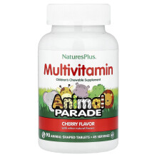 NaturesPlus, Animal Parade, Dziecięcy multivitamin w formie tabletek do żucia, Kiszona wiśnia, 90 kształtów zwierząt
