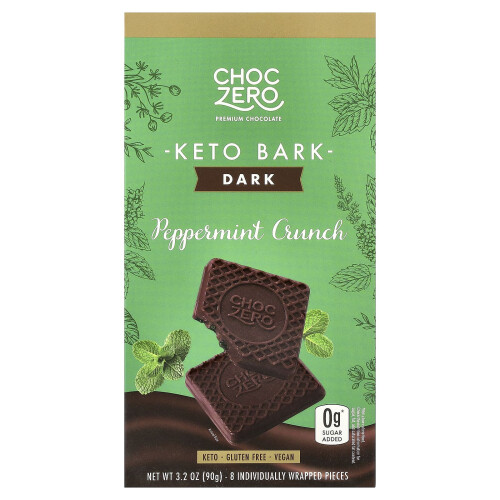 ChocZero, Keto-Bark, Dunkles Schokoladen, Pfefferminz Crunch, 8 Mini-Bars, 3,2 oz (90 g)