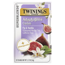 Twinings, Kál, adaptogeny, figová a vanilková aromatická čaj, bez kofeínu, 18 čajových vajec, 1,27 oz (36 g)