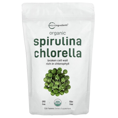 Micro Ingredients, Spirulina e Chlorella Orgânicos, 720 Tabletes
