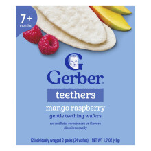 Gerber, Snack per Bambino, Teether, Wafers di dentizione gentili, 7+ Mes, Mango e Rabarbaro, 12 Impacchi singoli 2 Pacchi, 0.14 oz (4 g) Ogni