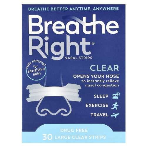 Στρώματα Νάσης από Breathe Right, Clear For Αισθησιακές Δερμάτινες, Μεγάλες, 30 Κλαριφιέ