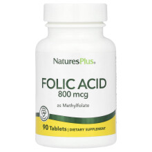 NaturesPlus, Kwas Folski w postaci Metylofolatu, 800 mcg, 90 Tabletek