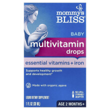 Mommy's Bliss, Wielowitaminowy preparat dla niemowląt + żelazo, Wiek 2 miesiące+, Jabłko, 1 fl oz ( 30 ml)