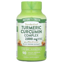 Nature's Truth, Kurkuma Curcumin Komplex Plus BioPerine Svart Peppar Extrakt, 90 Snabbt Förlösande Kapslar