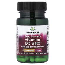Swanson, Vitamíny D3 & K2, Extrémne silné, 60 Veggie Kapsuliek