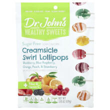 Dr. John's Healthy Sweets, Creamsicle Swirl Lollipops, + Fiber & Vitamin C, Blackberry, Blue Raspberry, Orange, Peach, & Strawberry, No Sugar, 3.85 oz