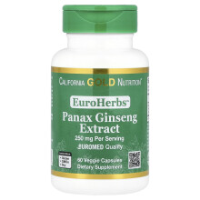 California Gold Nutrition, EuroHerber, Panax Ginseng Ekstrakt, Euromed Quality, 250 mg, 60 Veggie Kapsler