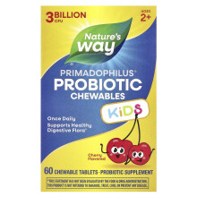 Nature's Way, Primadophilus, Dzieci, Wiek 2-12, Wiśnia, 3 Miliarda CFU, 60 Tabletek do żucia