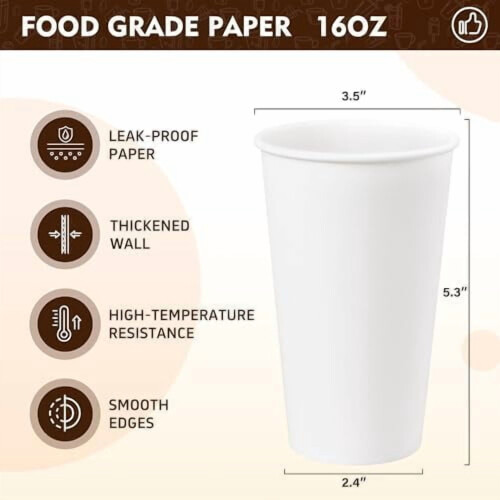 Χάρτινα ποτήρια καφέ μιας χρήσης 16oz των 200 τεμαχίων, λευκά ποτήρια για καφέ, 1