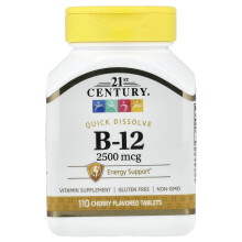 21st Century, B-12, Wiśnia, 2,500 mcg, 110 Sublingual Tablets