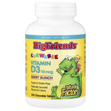 Natural Factors, Big Friends, Chewing Vitamin D3, Berry Bunch, 10 mcg, 250 Chewing tabletta