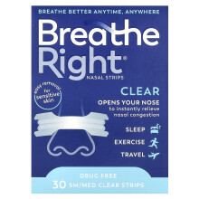 Breathe Right, Nasala Strips, SM/Med, Clear, 30 Count